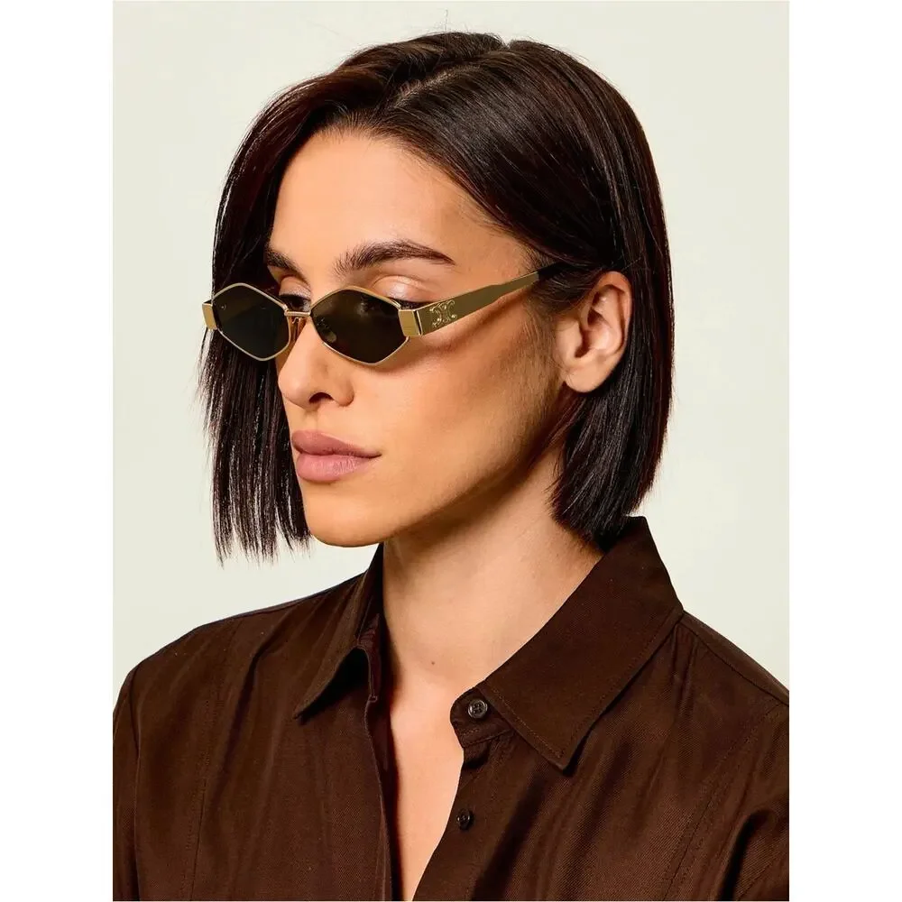 New Celine CL40254U 30N Sunglasses Gold Frame Geometric Shape Authentic